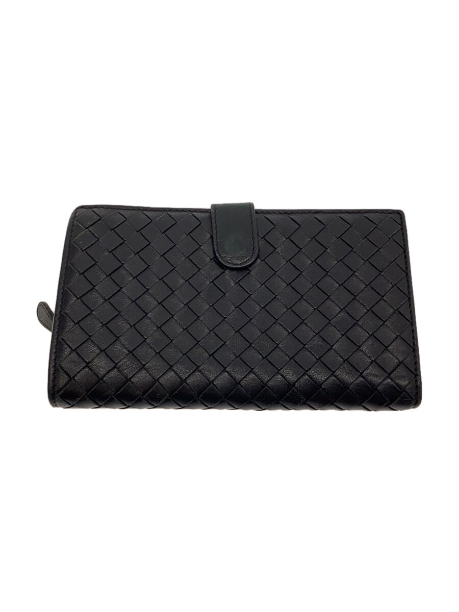 【中古】BOTTEGA VENETA◆長財布/レザー/BLK/無地/メンズ【服飾雑貨他】