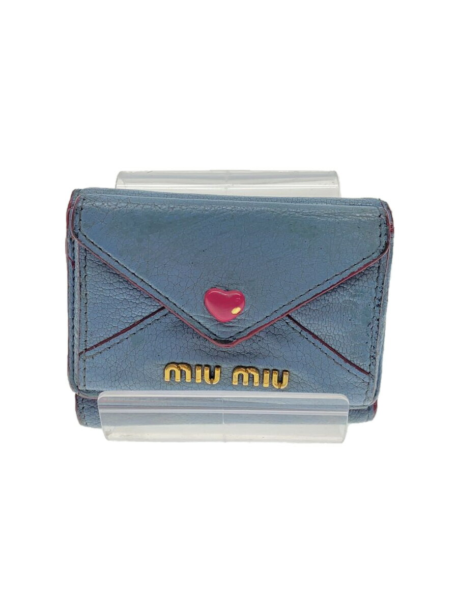 MIU MIU◆3つ折り財布/レザー/BLU/レディース/マドラスラブ