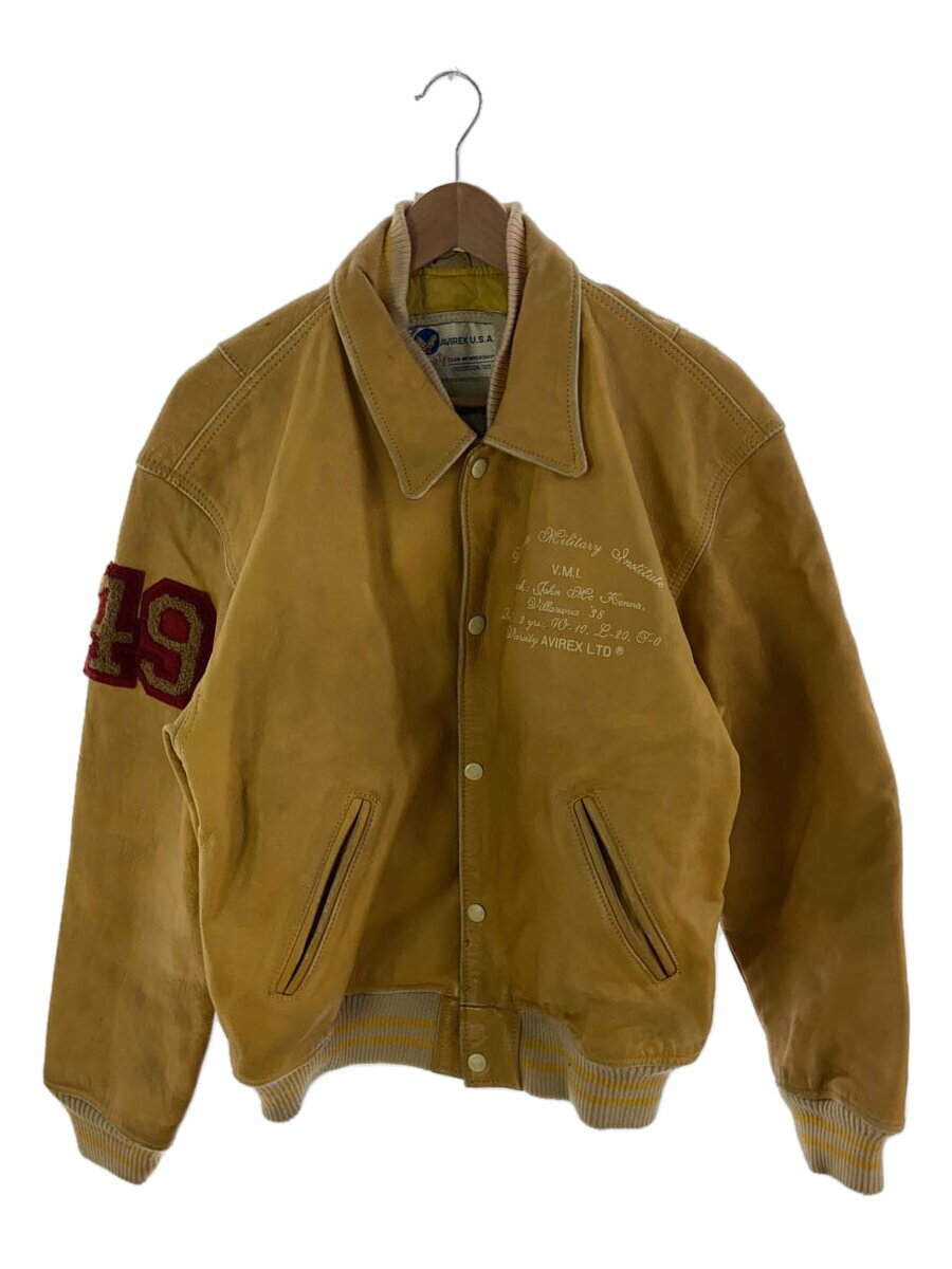 【中古】AVIREX◆スタジャン/M/レザー/YLW/MENBERSHIPスタジャン/袖擦れダメージ有【メンズウェア】