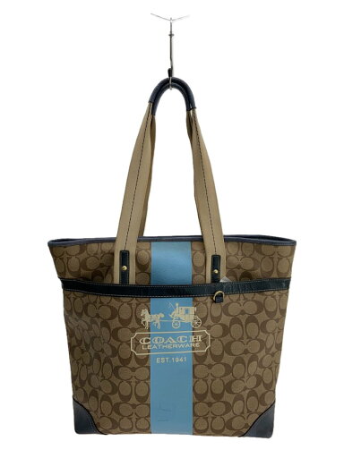 【中古】COACH◆シグネチャー/ストライプ/トートバッグ/PVC/ベージュ/11351//【バッグ】 【中古】COACH◆シグネチャー/ストライプ/トートバッグ/PVC/ベージュ/11351//【バッグ】