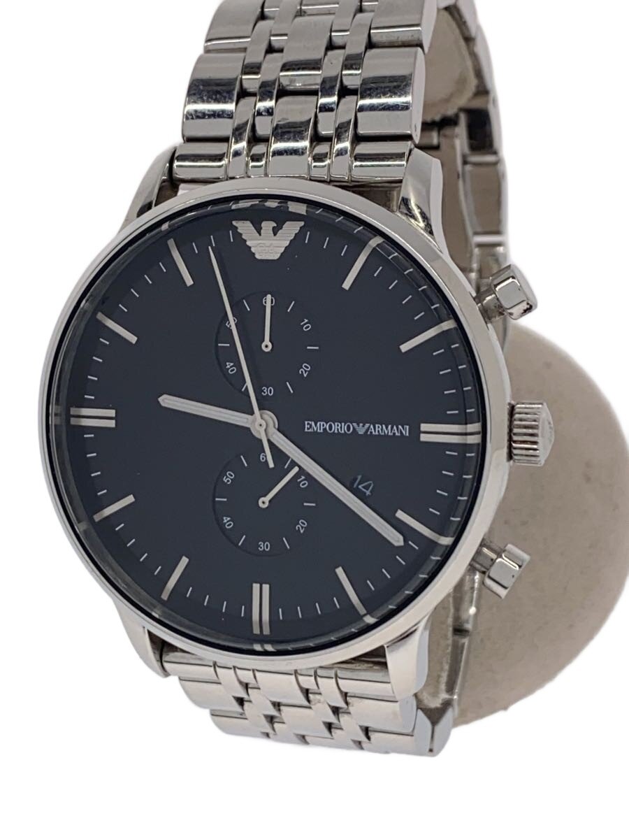 【中古】EMPORIO ARMANI◆クォーツ腕時計/アナログ/ステンレス/BLK/SLV/ーー/AR-038...