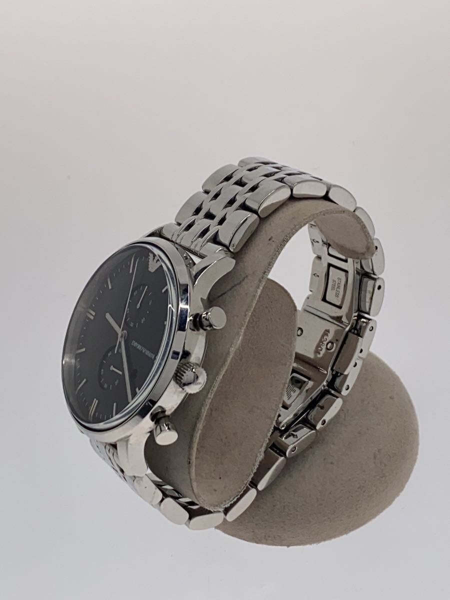 【中古】EMPORIO ARMANI◆クォーツ腕時計/アナログ/ステンレス/BLK/SLV/ーー/AR-038...