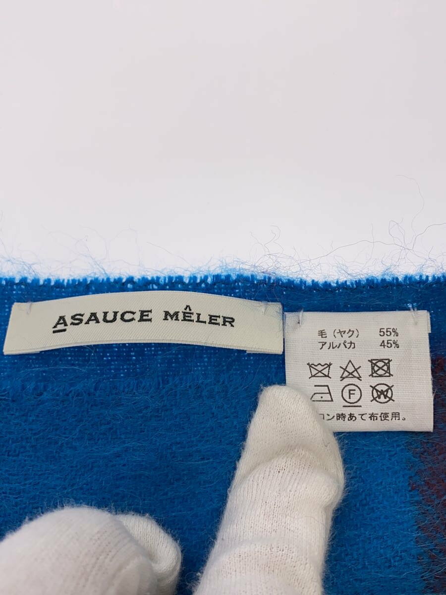 【中古】ASAUCE MELER◆23AW/ヤクアルパカブロックチェックストール/大判/BLU/チェック/レディース【服飾雑貨他】 2