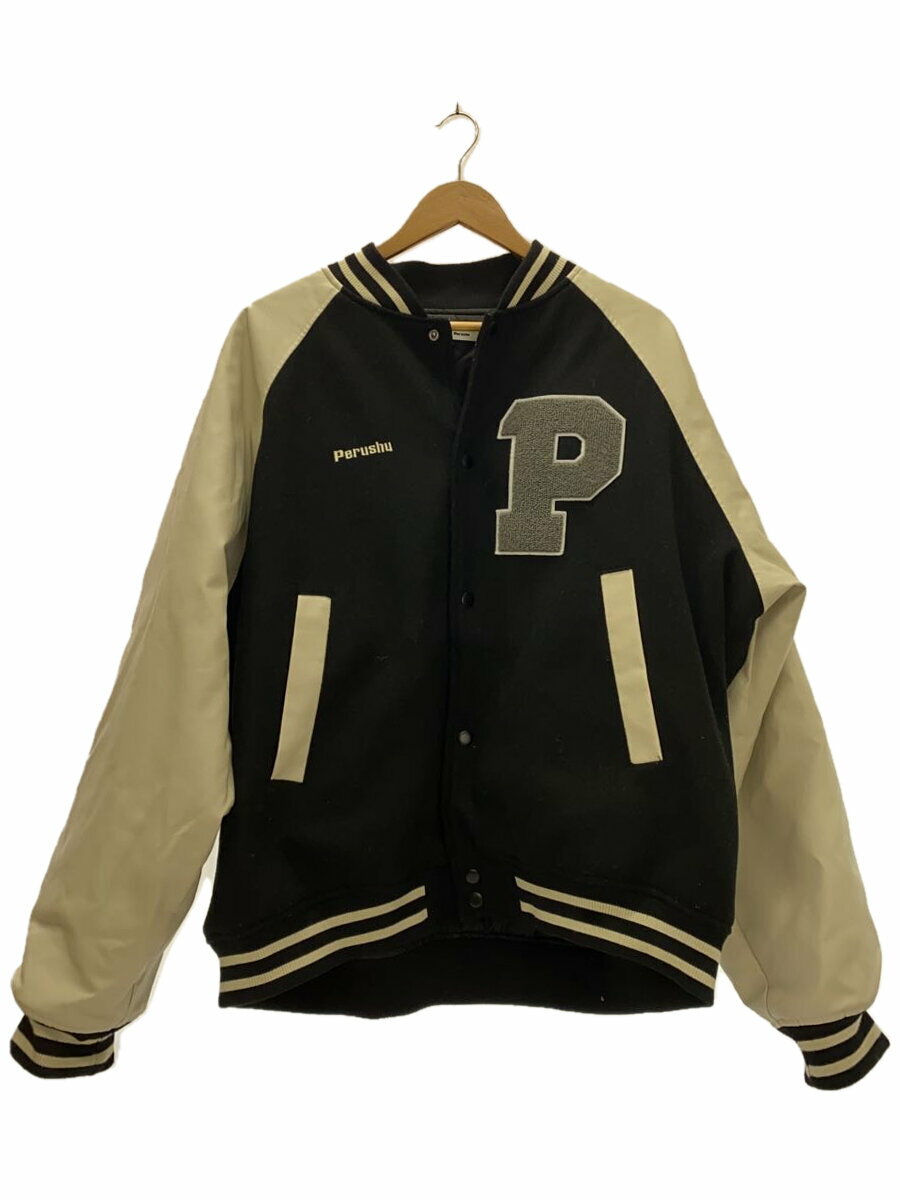 【中古】Perushu◆スタジャン/L/ポリエステル/BLK/PE033020BW【メンズウェア】