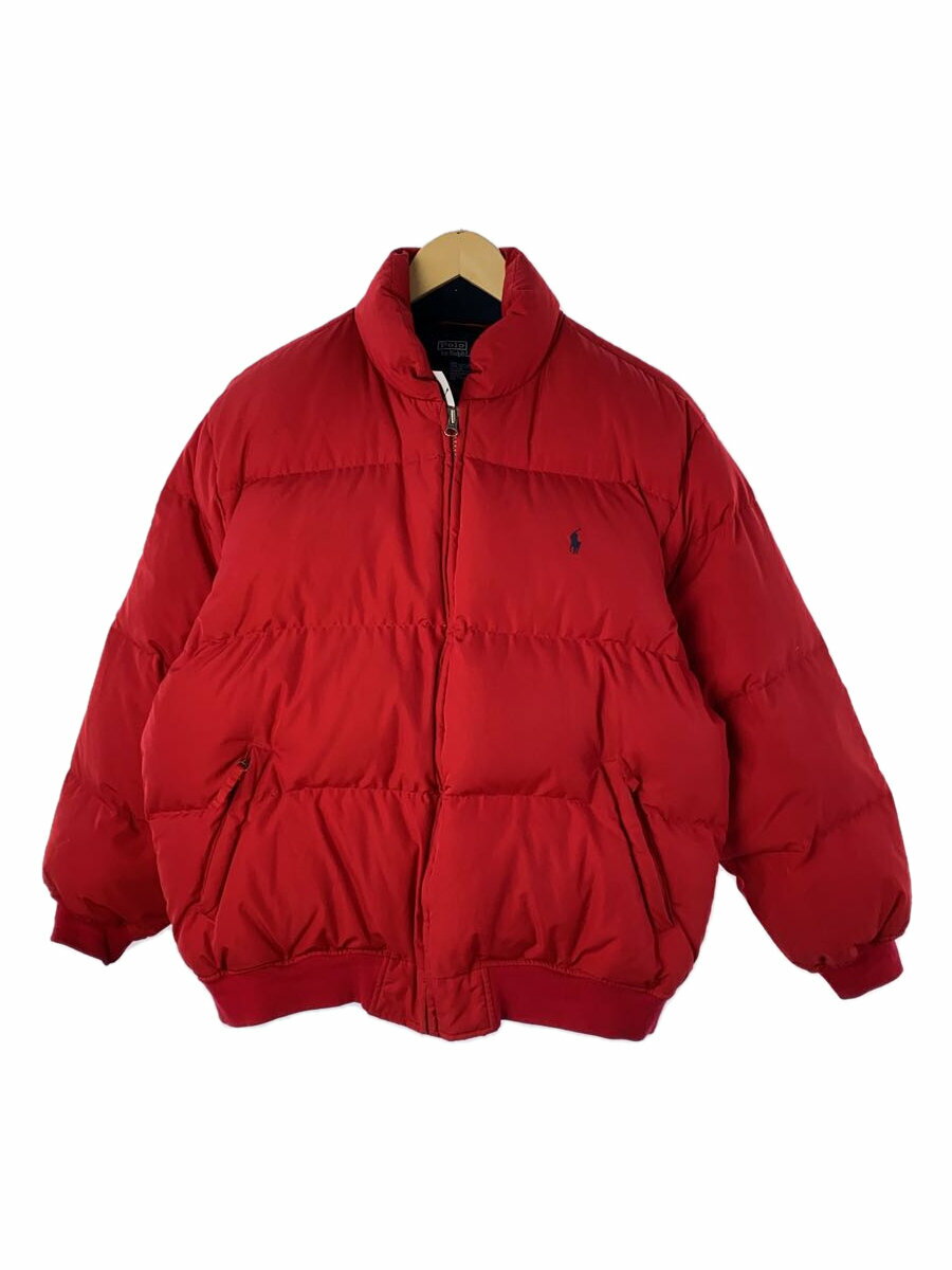 【中古】POLO RALPH LAUREN◆ダウンジャケット/L/ポリエステル/RED【メンズウェア】