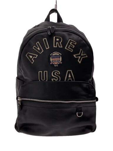 【中古】AVIREX◆リュック/レザー/BLK/バーシティロゴ//【バッグ】 【中古】AVIREX◆リュック/レザー/BLK/バーシティロゴ//【バッグ】