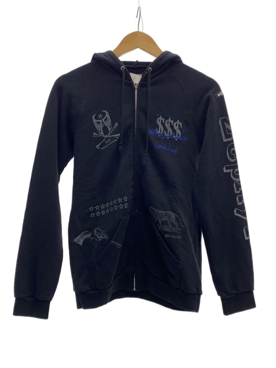 NEIGHBORHOOD◆Pequeno/プリントジップパーカー/S/コットン/BLK/日本製/05SS/ATNH-CS-11//