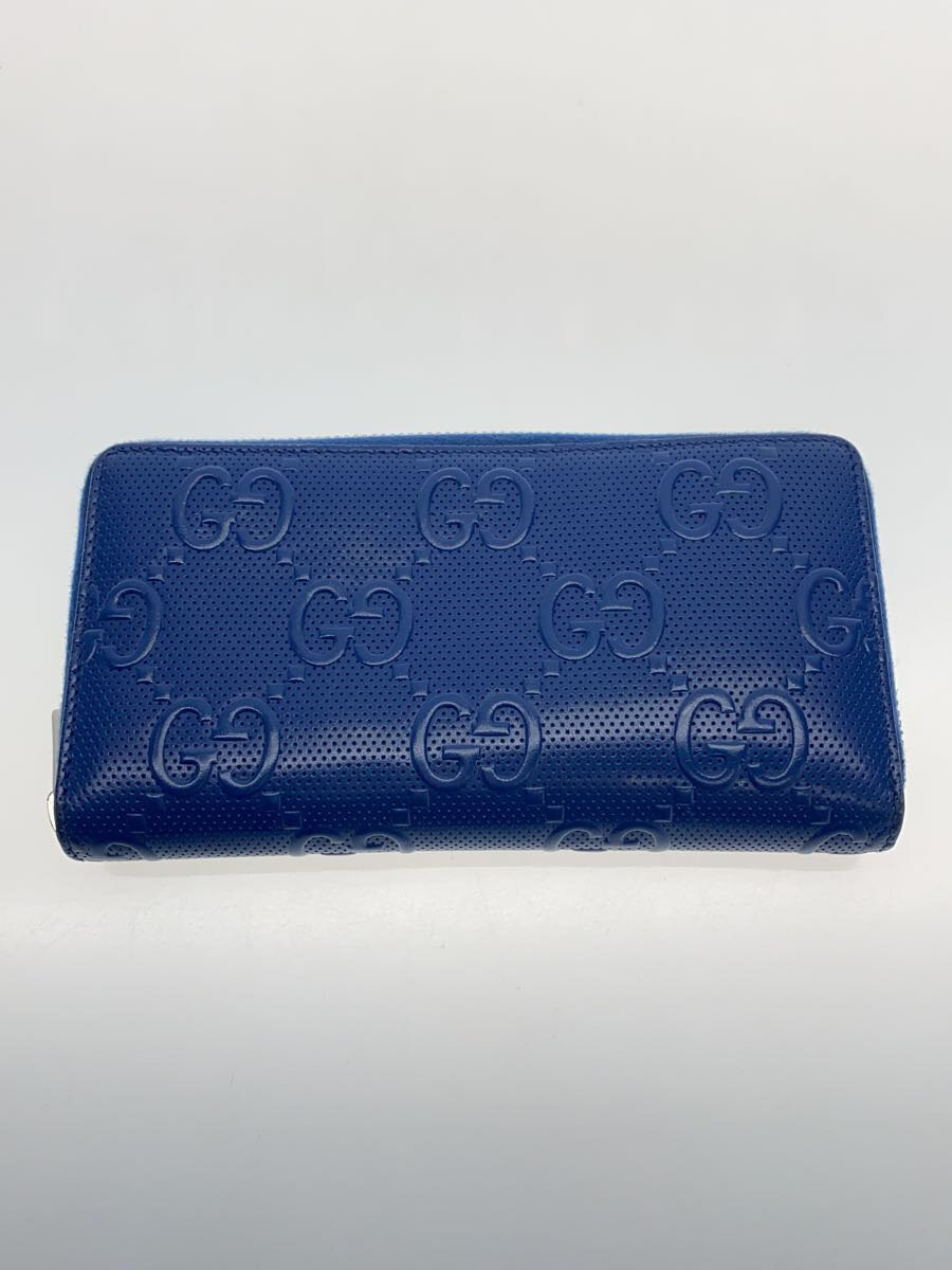 【中古】GUCCI◆ジップアラウンドウォレット_GGエンボス/レザー/BLU/レディース【服飾雑貨他】