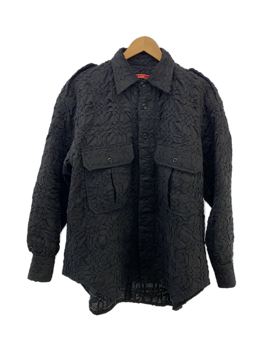 LEH◆Smocking Bush Shirts/ミリタリージャケット/S/コットン/ブラック/総柄/LEH1015//