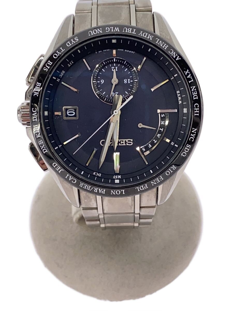 【中古】SEIKO◆ソーラー腕時計/アナログ/チタン/GRY/SLV/8B63-0AA0【服飾雑貨他】
