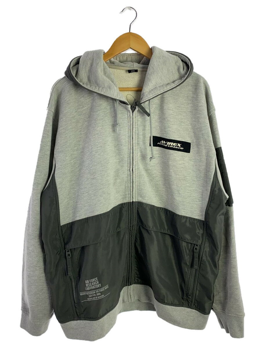 【中古】AVIREX◆WR COMBINATION ZIP PARKA/ジップパーカー/2L/コットン/GRY/無地/6113285【メンズウェア】