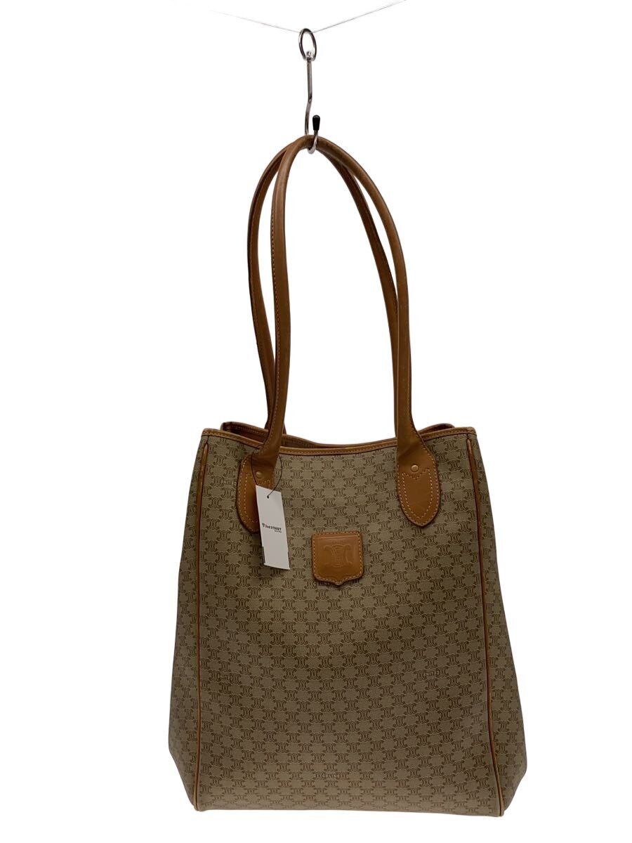 【中古】CELINE◆トートバッグ/ベージュ/総柄/マカダム/made in italy/イタリア製/スナップボタン/【バッグ】
