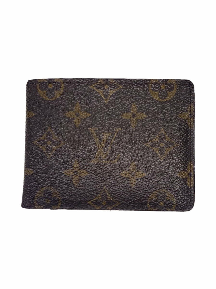 【中古】LOUIS VUITTON◆ポルト・フォイユ・ミュルティプル_モノグラム・キャンバス_BRW/PVC/BRW/メンズ【服飾雑貨他】