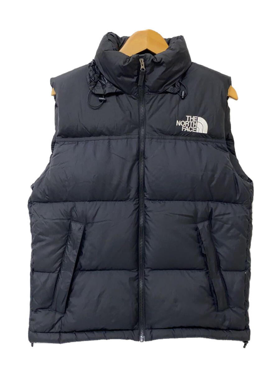 【中古】THE NORTH FACE◆羽根抜け有/NUPTSE VEST_ヌプシベスト/M/ナイロン/BLK/無地【メンズウェア】