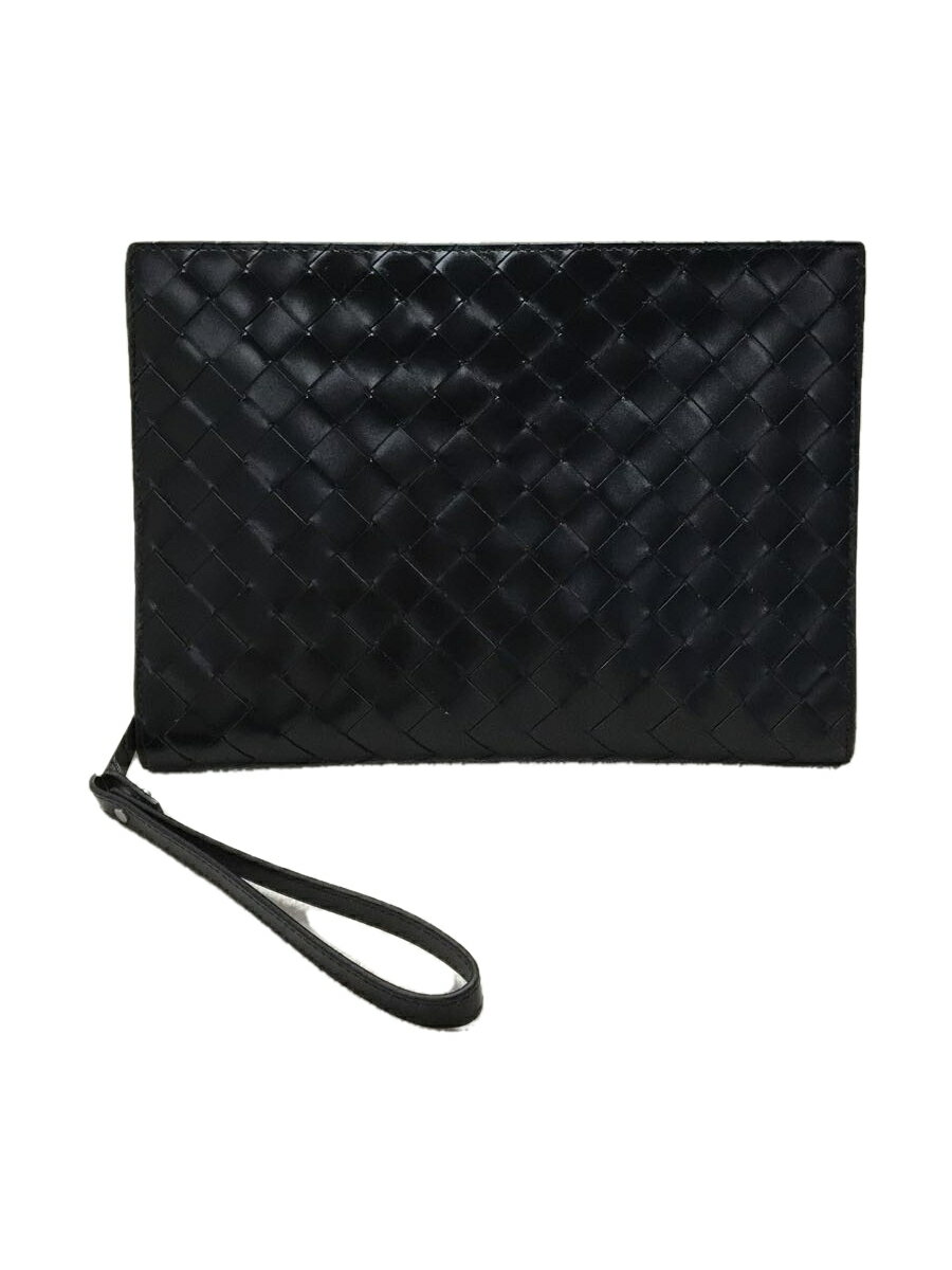 【中古】BOTTEGA VENETA◆セカンドバッグ/レザー/BLK/無地/イントレチャート【バッグ】