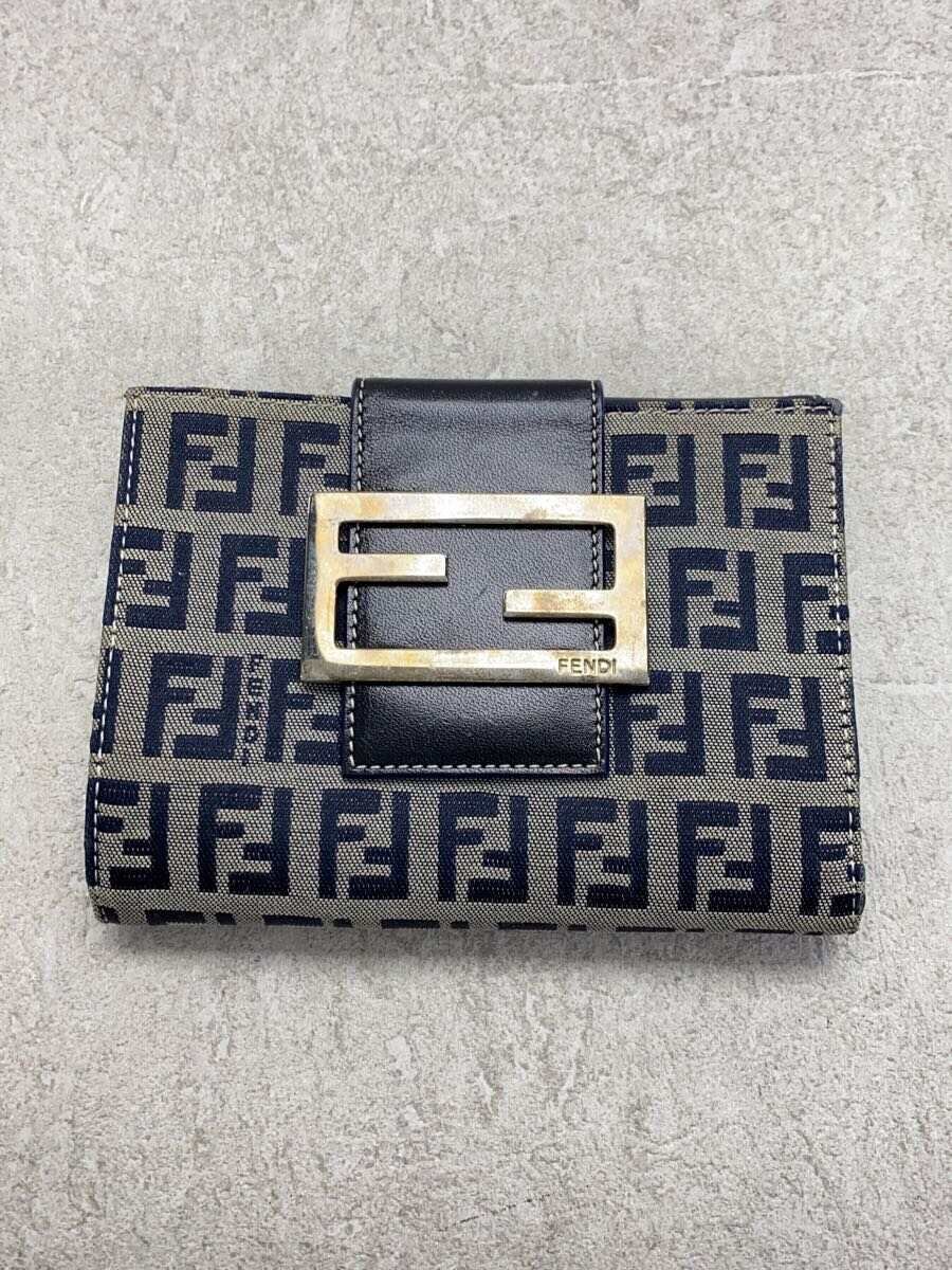 【中古】FENDI◆3つ折り財布/キャンバス/NVY/総柄/レディース【服飾雑貨他】