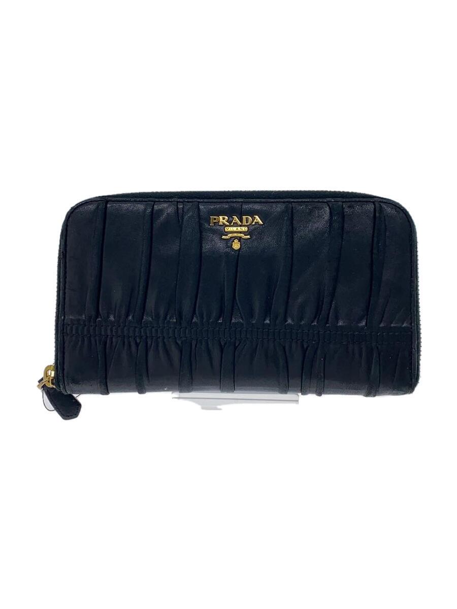 【中古】PRADA◆長財布/レザー/BLK/レディース/ナッパゴーフル/ラウンドファスナー【服飾雑貨他】