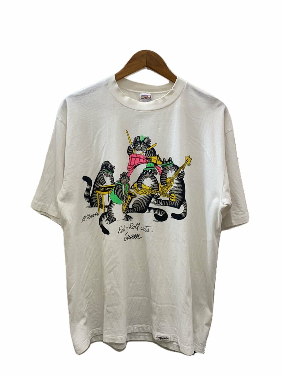 【中古】crazy shirts◆Tシャツ/L/コットン/WHT【メンズウェア】