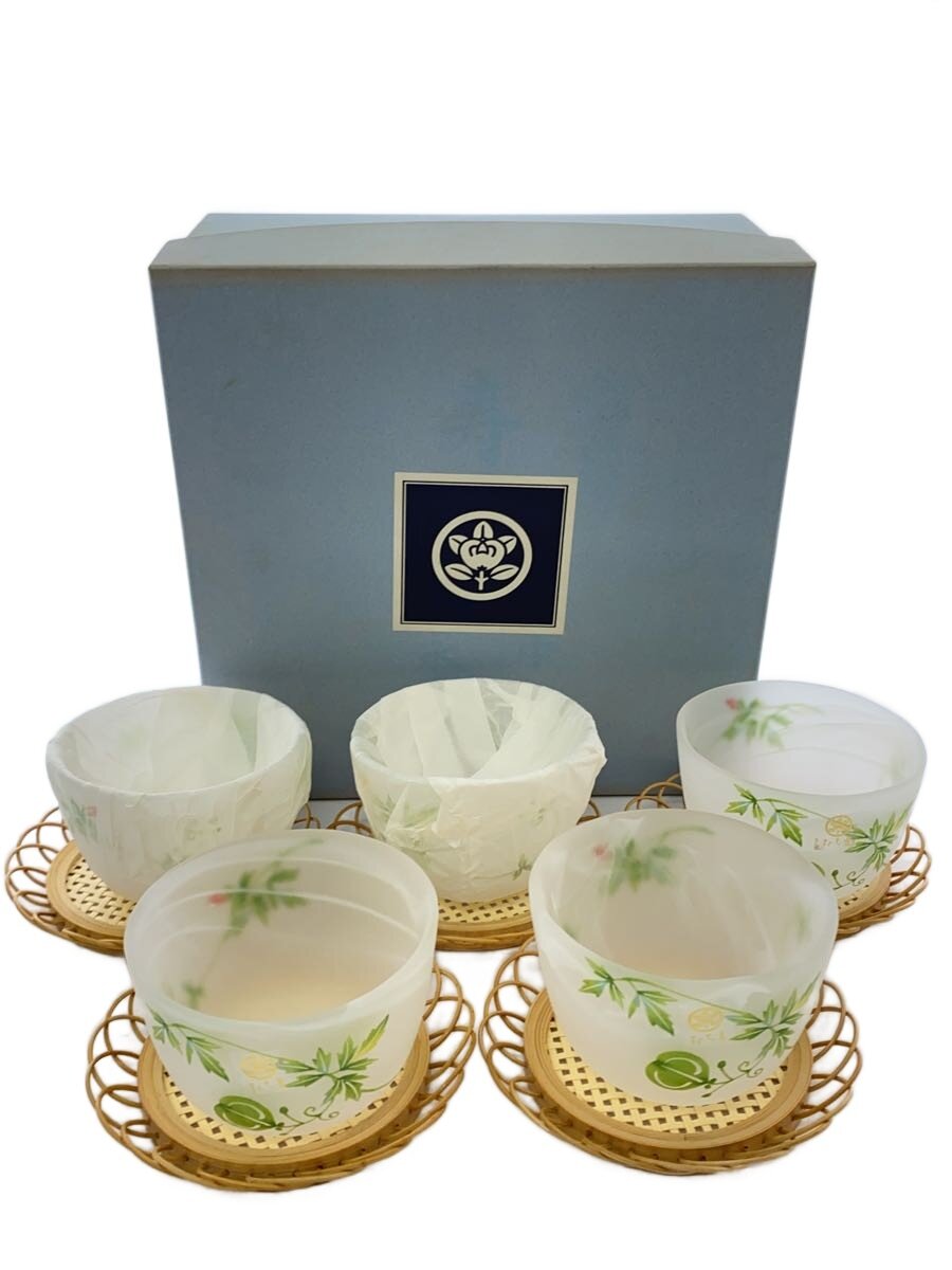 【中古】たち吉◆湯呑/5点セット/CLR/227-0162/風船かずら/冷茶碗/茶托付/未使用箱有【キッチン用品】