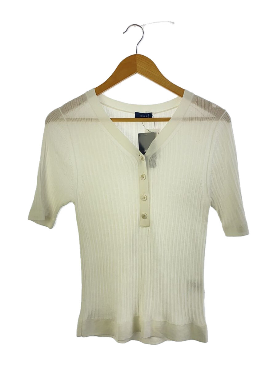 【中古】SHIPS◆リブVネックS/Sニット/one/コットン/WHT/無地/316-31-0612-0599/シミ有【レディースウェア】