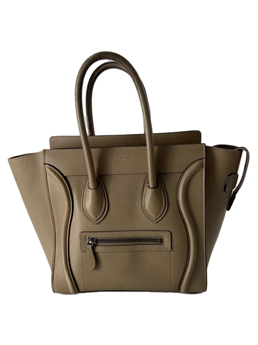 【中古】CELINE◆角スレ有/ラゲージ/マイクロショッパー/トートバッグ/レザー/BEG/無地【バッグ】