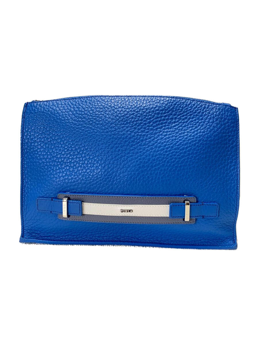 【中古】FURLA◆クラッチバッグ/レザー/BLU/無地【バッグ】