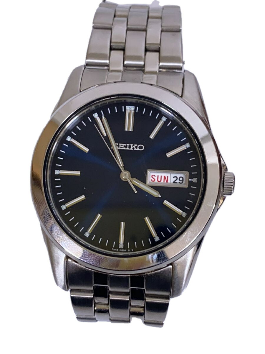 【中古】SEIKO◆クォーツ腕時計/アナログ/ステンレス/NVY/SLV/7N43-0AM0【服飾雑貨他】