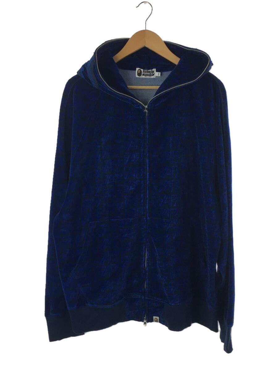 【中古】A BATHING APE◆LOGO MONOGRAM VELOUR SHARK FULL ZIP H/2XL/ポリエステル/BLU/総柄//【メンズウェア】