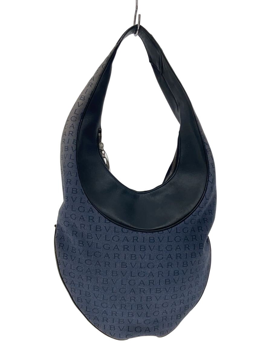 【中古】BVLGARI◆ロゴマニア/ショルダーバッグ/キャンバス/BLU/日焼け【バッグ】
