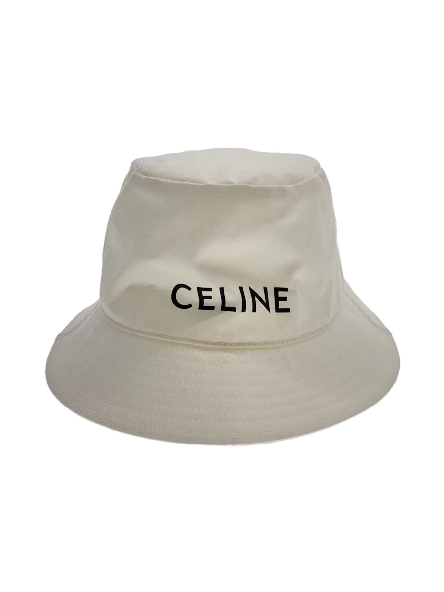 【中古】CELINE◆ロゴバケットハット/L/コットン/WHT/メンズ/2AU5B968P【服飾雑貨他】