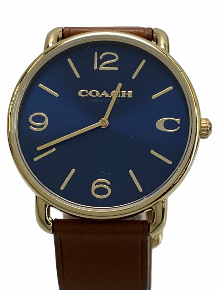 【中古】COACH◆エリオット ウォッチ/クォーツ腕時計/アナログ/レザー/NVY/CML/CO223【服飾雑貨他】