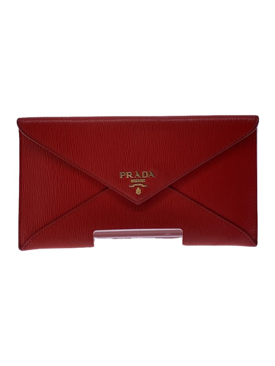 【中古】PRADA◆長財布/--/RED/無地/レディース【服飾雑貨他】