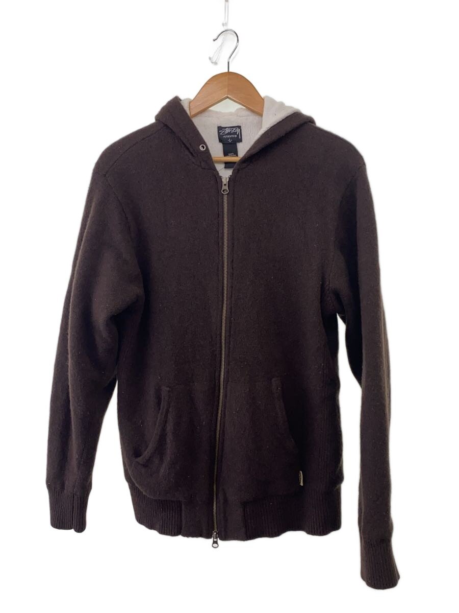 【中古】STUSSY◆ジップパーカー/L/ウール/BRW/無地【メンズウェア】