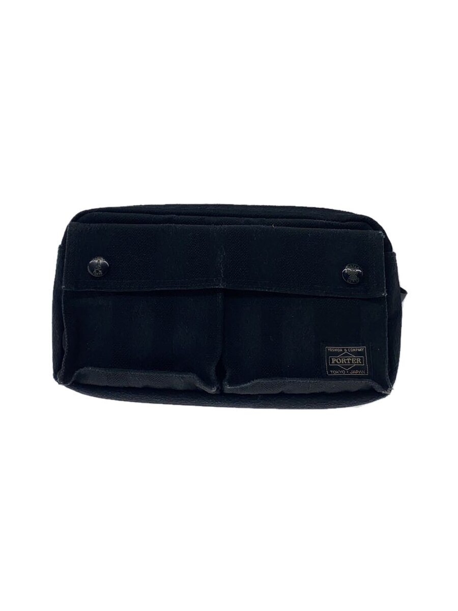 【中古】PORTER◆The 10th Anniversary/ウエストバッグ/キャンバス/BLK/ストライプ【バッグ】