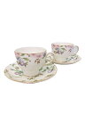 【中古】WEDGWOOD◆SWEET PLUM/カップ&ソーサー/ティーカップセット/2客セット/ホワイト【キッチン用品】