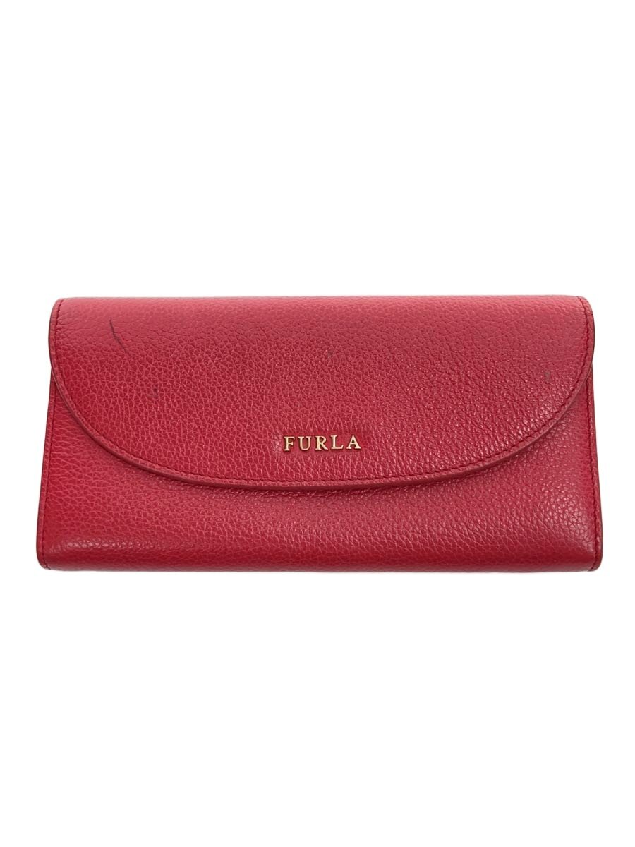 【中古】FURLA◆長財布/レザー/RED/無地/レディース//【服飾雑貨他】