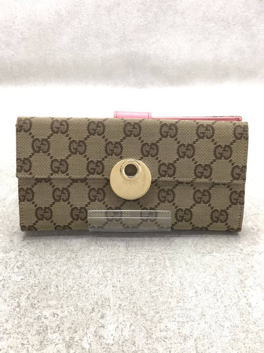 【中古】GUCCI◆長財布_GGキャンバス/キャンバス/CML/総柄/レディース/キャメル【服飾雑貨他】