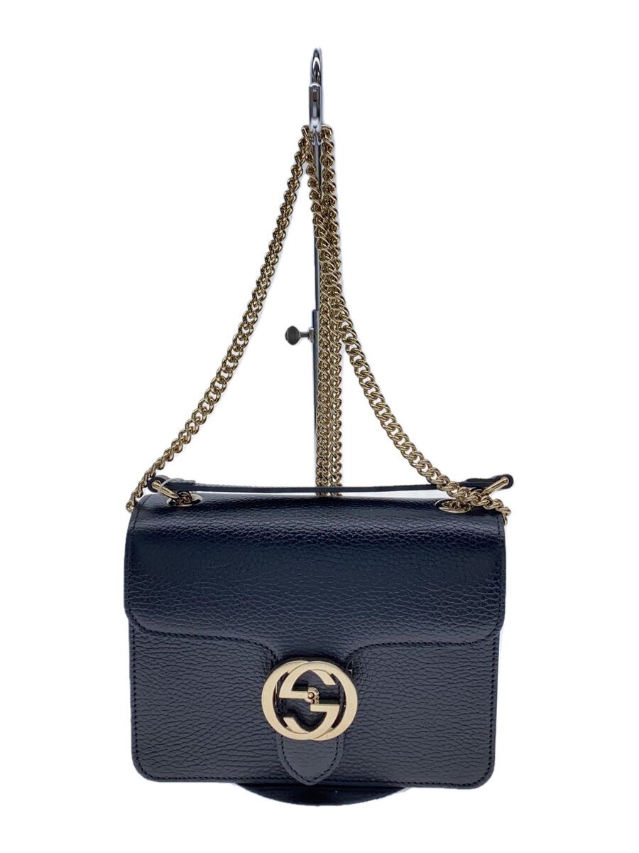 GUCCI - 【中古】GUCCI◆チェーン・ショルダーバッグ_インターロッキングG/レザー/BLK【バッグ】
