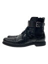 【中古】LOUIS VUITTON◆LVロゴサイドゴアストラップメダリオンブーツ/5 1/2/BLK/レザー【シューズ】