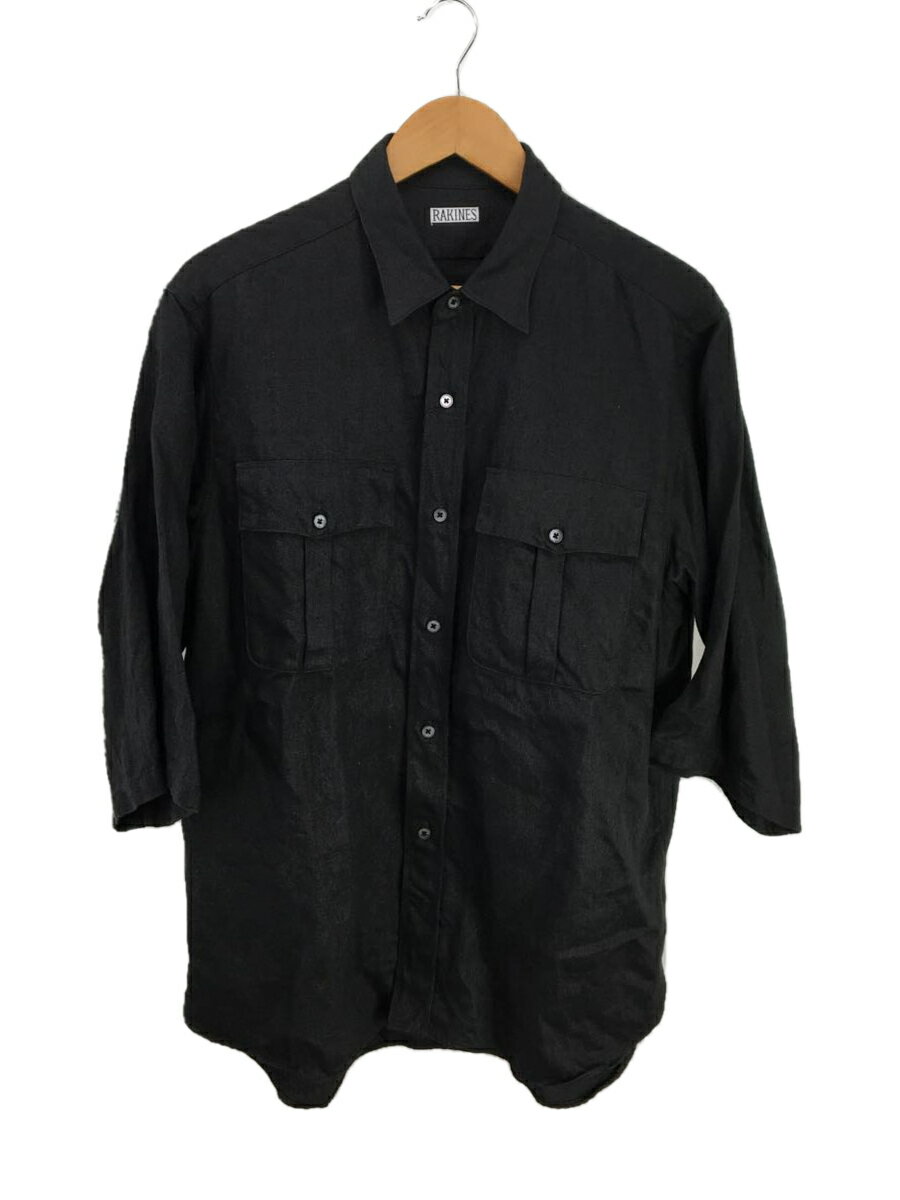 【中古】RAKINES◆LINEN CHINO/MP HS SHIRT/半袖シャツ/2/リネン/ブラック/07S22HN112S【メンズウェア】