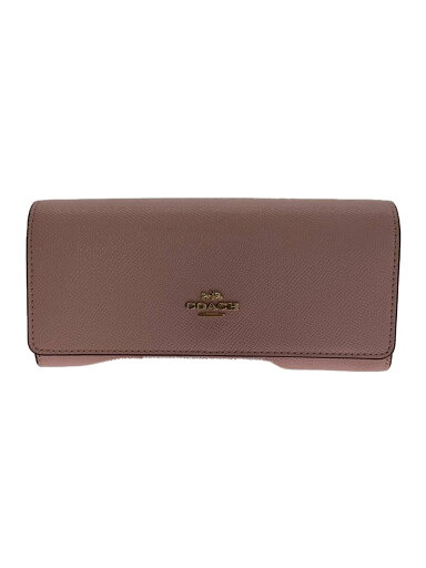 【中古】COACH◆長財布_フラップウォレット_クロスグレインレザー/レザー/PNK/無地/レディース【服飾雑貨他】 【中古】COACH◆長財布_フラップウォレット_クロスグレインレザー/レザー/PNK/無地/レディース【服飾雑貨他】