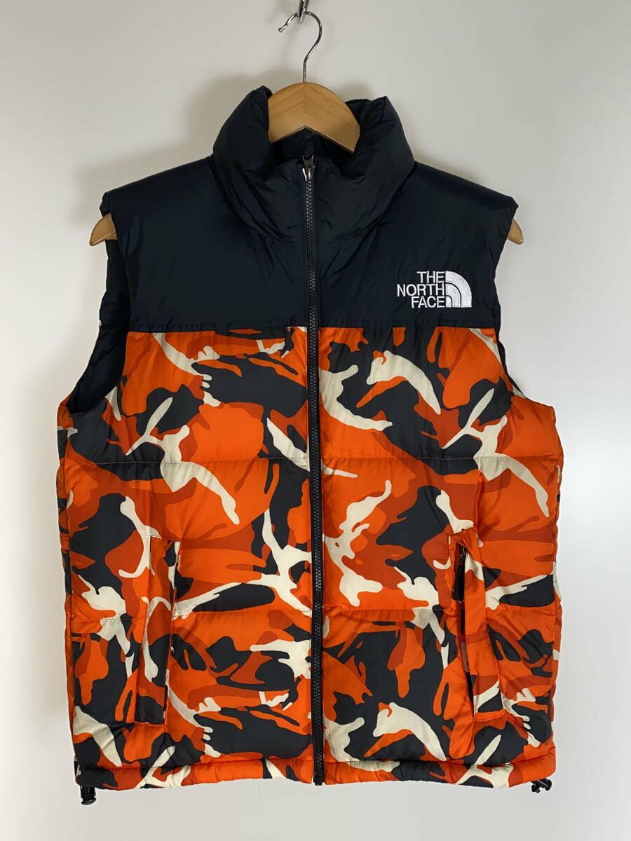 【中古】THE NORTH FACE◆NOVELTY NUPTSE VEST_ノベルティーヌプシベスト/L/ナイロン/ORN/カモフラ【メンズウェア】