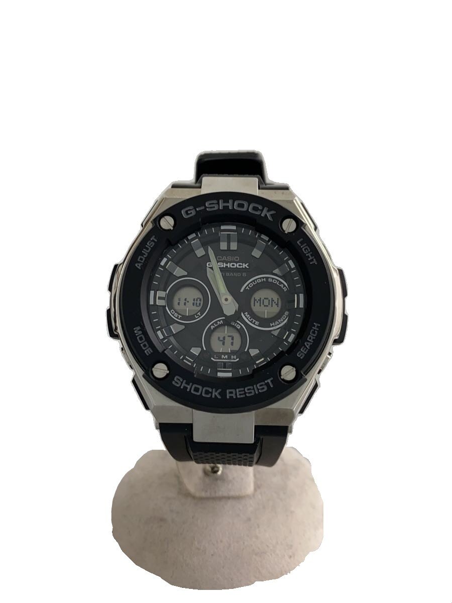 【中古】CASIO◆ソーラー腕時計・G-SHOCK/デジアナ/レザー/シルバー【服飾雑貨他】
