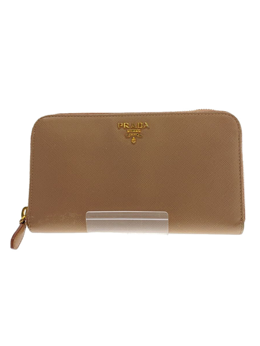 【中古】PRADA◆長財布/--/BEG/無地/レ�