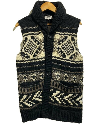 【中古】eYe JUNYA WATANABE MAN◆ニットベスト(厚手)/M/ウール/ブラック/総柄/WN-N901【メンズウェア】 【中古】eYe JUNYA WATANABE MAN◆ニットベスト(厚手)/M/ウール/ブラック/総柄/WN-N901【メンズウェア】