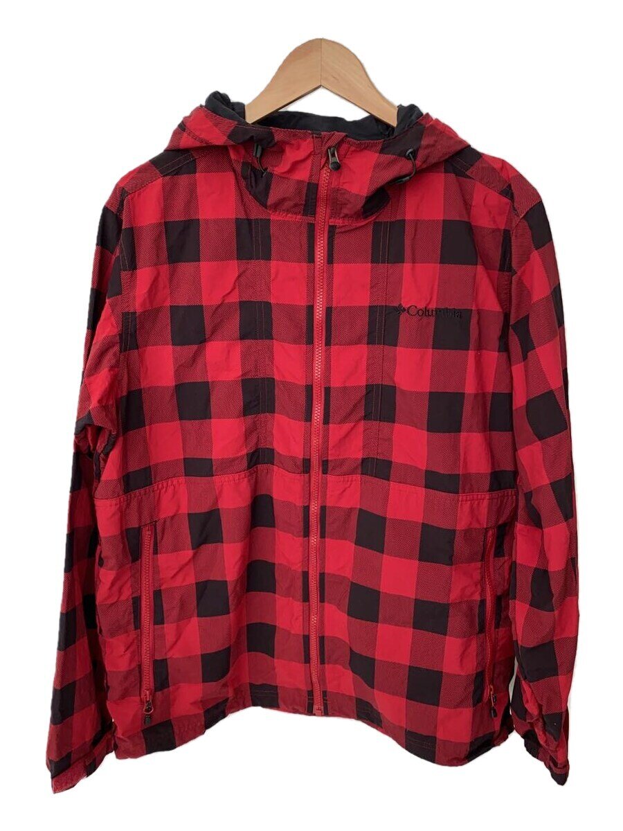 【中古】Columbia◆ジャケット/--/ナイロン/RED/チェック/210 PM3970【メンズウェア】