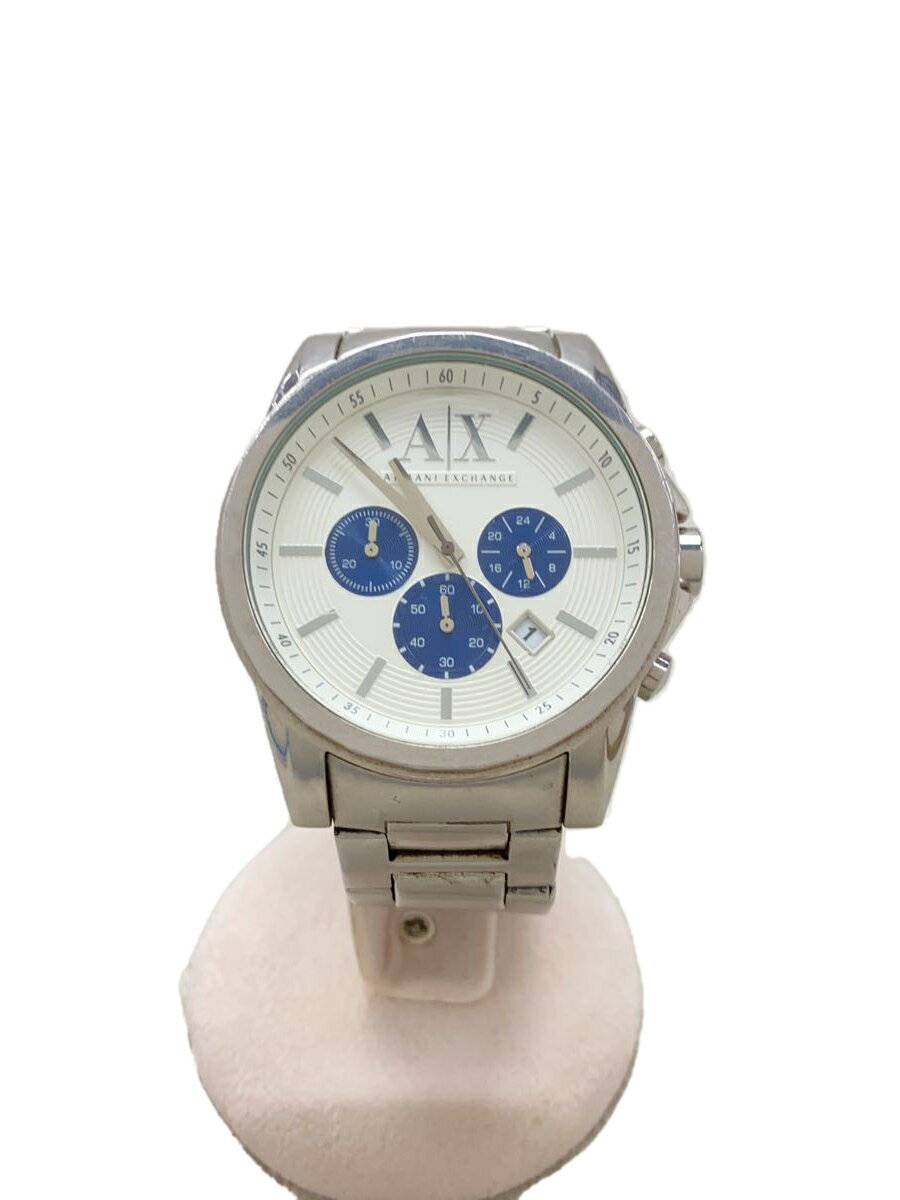 【中古】ARMANI EXCHANGE◆アウターバンクス_QZ_SS_44mm/アナログ/ステンレス/WHT/SLV/AX2500【服飾雑貨他】