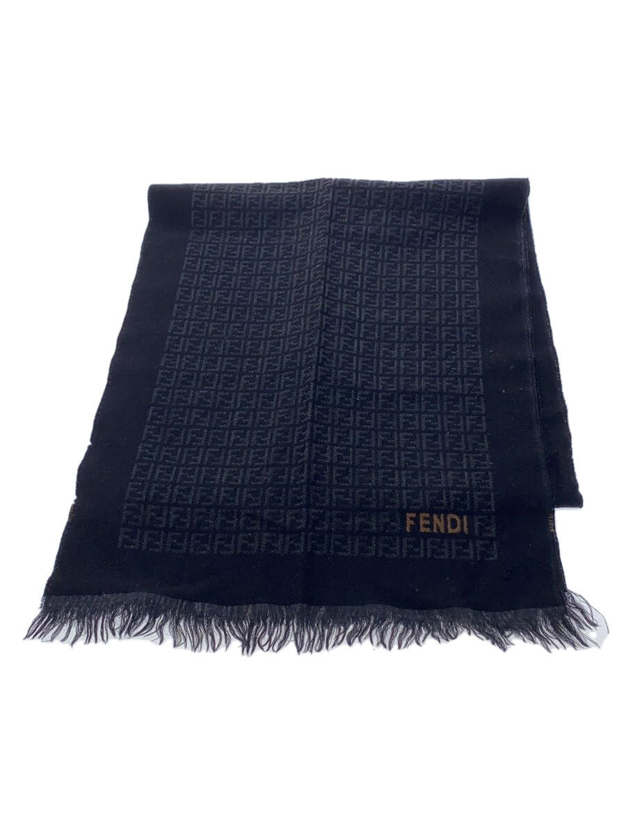 【中古】FENDI◆ストール/ウール/BLK/総柄/メンズ/ズッカ/FF/【服飾雑貨他】