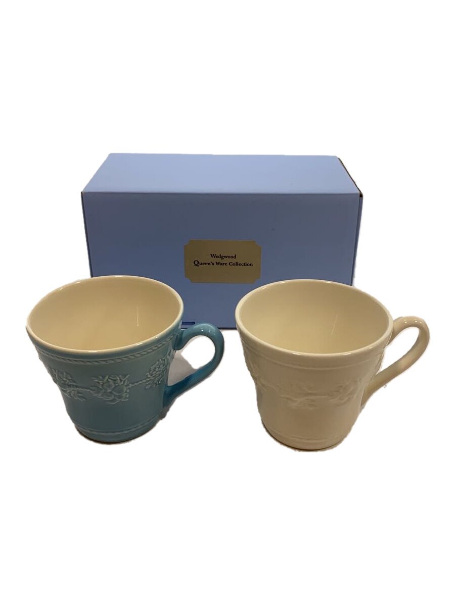 【中古】WEDGWOOD◆グラス/2点セット/ペアマグカップ/ホワイト/ブルー/箱有【キッチン用品】