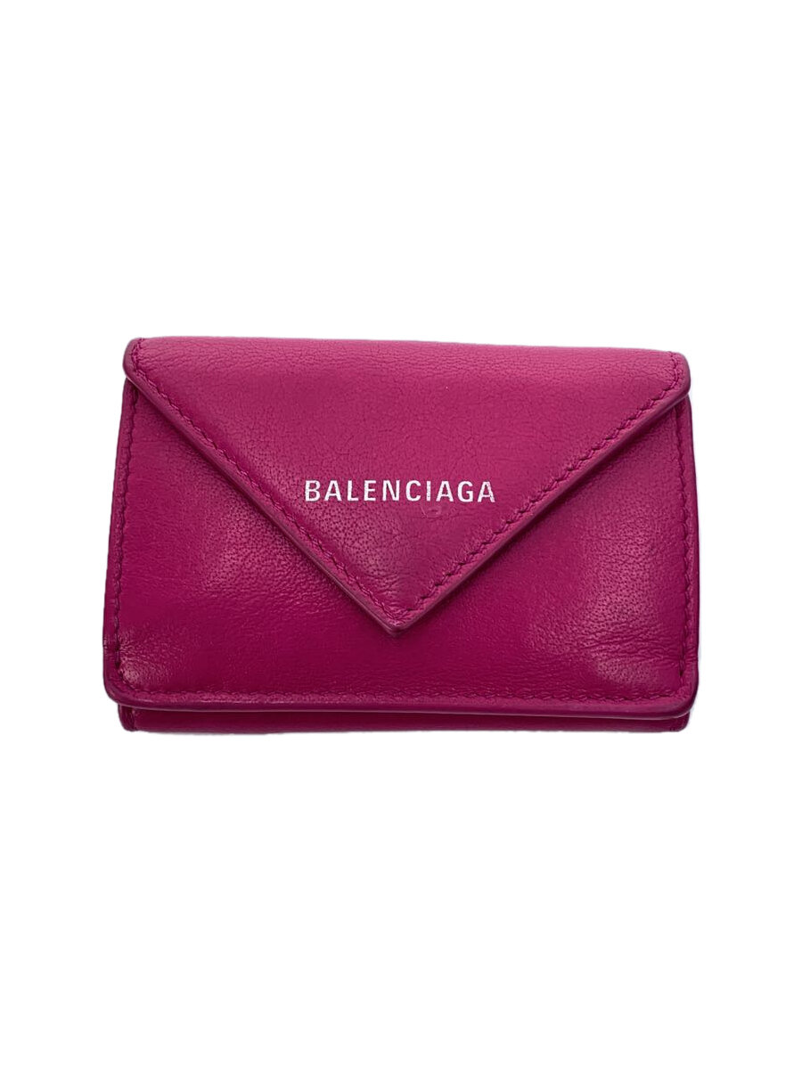 【中古】BALENCIAGA◆2つ折り財布/レザー/PNK/無地/レディース/391446・5550・X・527545【服飾雑貨他】